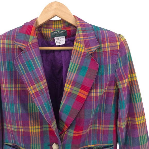 Harve Benard Blazer Petite Plaid Cotton Colorful Bright Jacket Size 8 - Picture 1 of 5